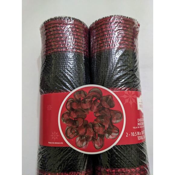 Holiday Time 10 Inch Deco Mesh Red Black Bow Fabric 2 Pack of 18 inch Rolls - Picture 1 of 5